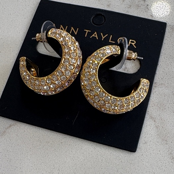 Ann Taylor Gold Crystal Rhinestone Pave Hoop Earrings - Picture 2 of 6